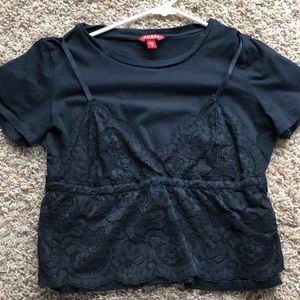 GUESS Black Lace Bra Short Sleeve Top